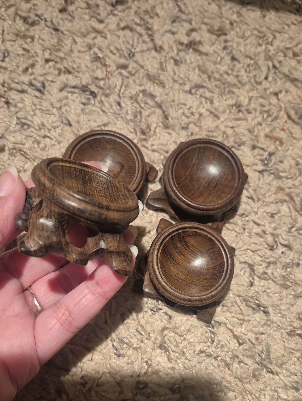 Small Round Wooden Display Stands - Set of 4 For Crystal Spheres